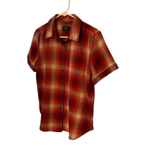 Pendleton Women’s Red Plaid Multicolor Short Sleeve Button Down Shirt Sz M - Picture 2 of 7